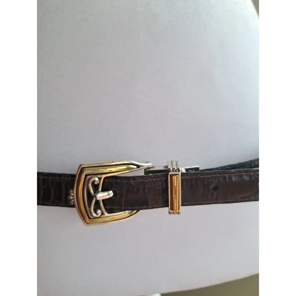 Brighton Women's Brown Belt Gold/ Silver Tone Buckle Decorative Parts L 36